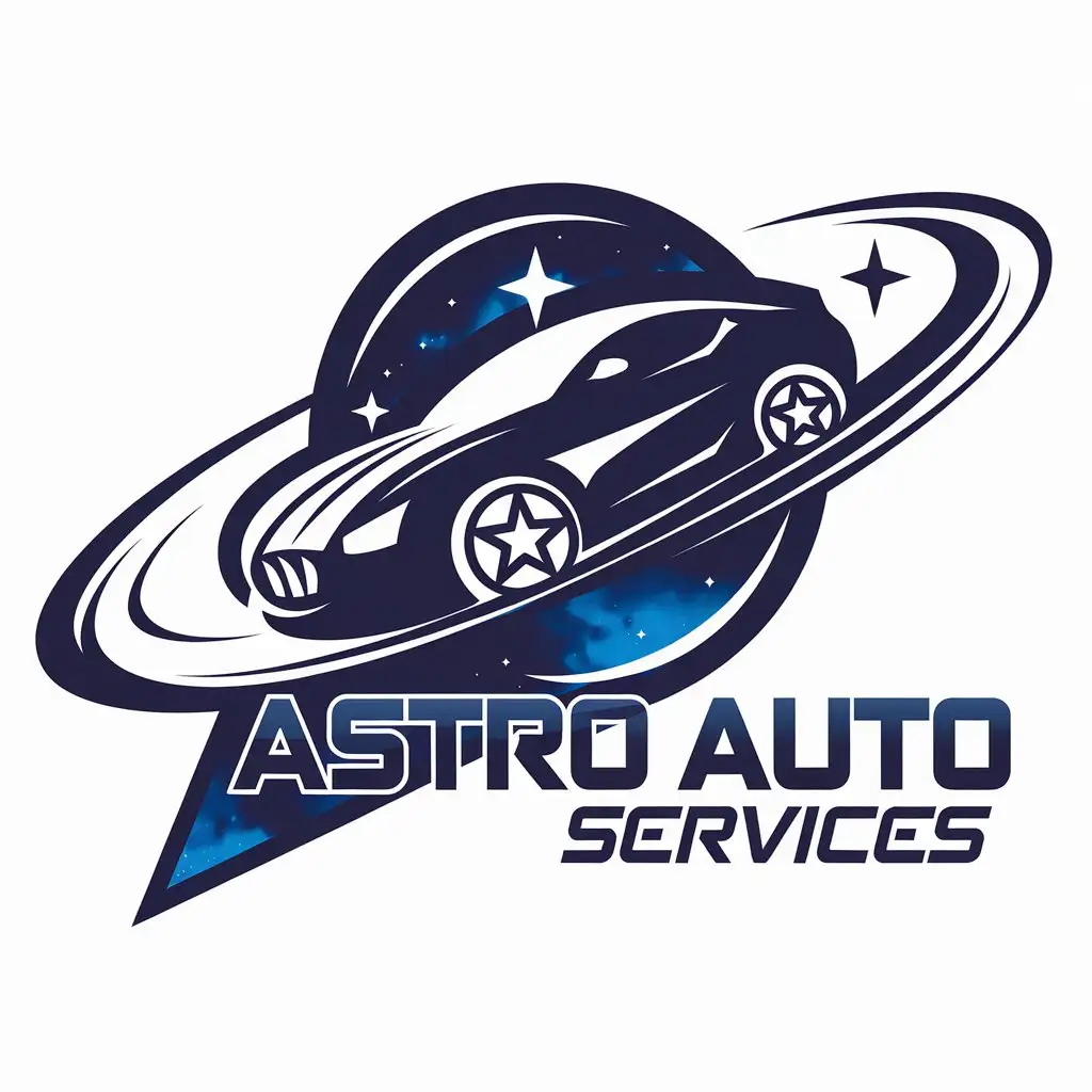 LOGO Design for Astro Auto Services Car Space and Galaxy Blue Theme for Automotive Industry