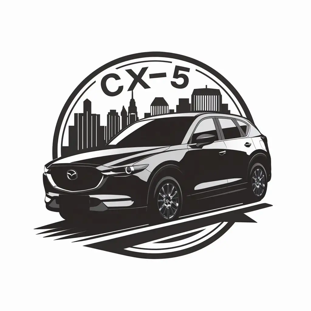 a vector logo design,with the text "CX-5", main symbol:Mazda CX-5 highway,complex,clear background