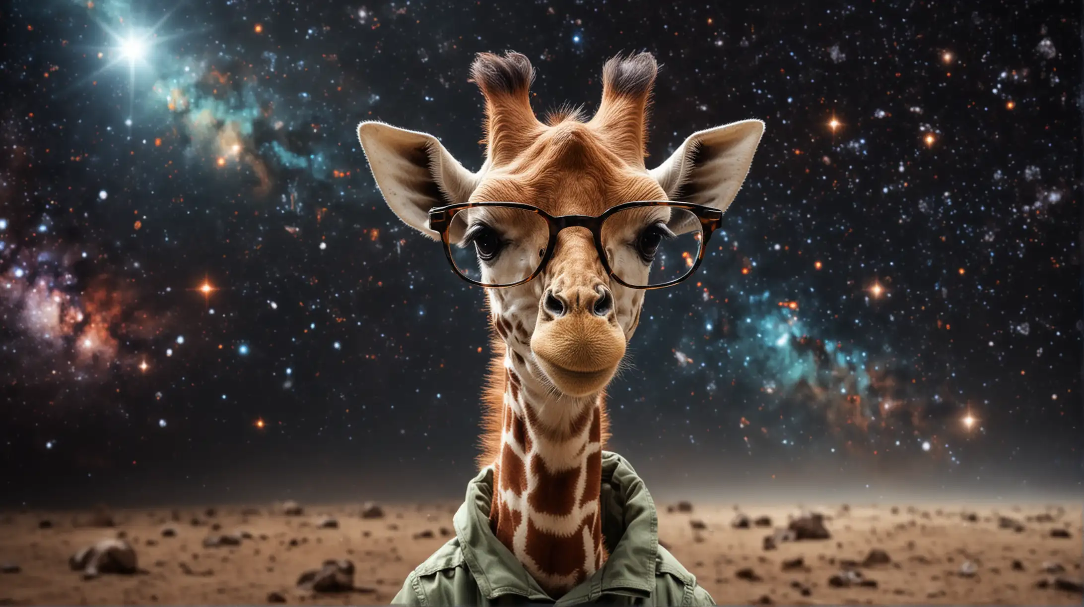 Baby Giraffe with Glasses Exploring Space Adventure