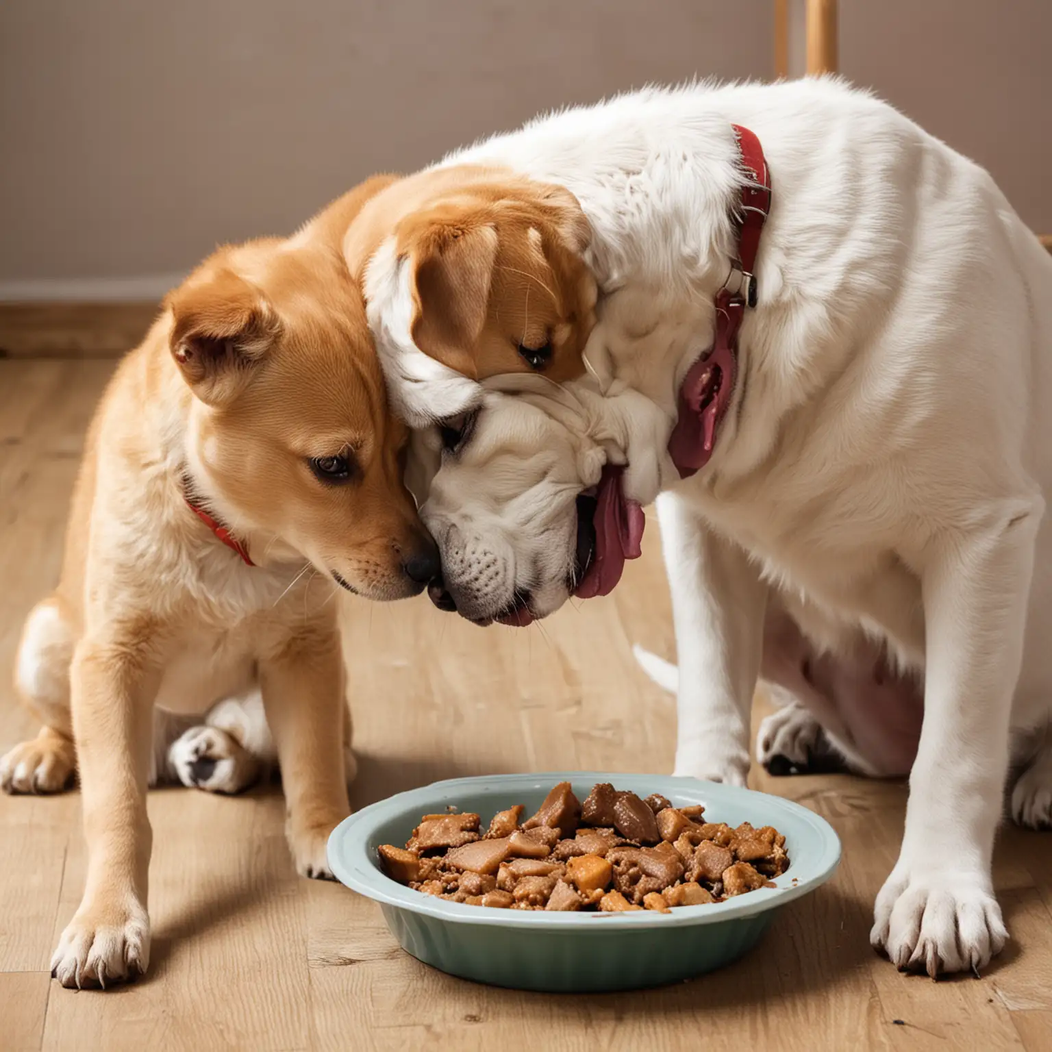 Playful-Dog-and-Cat-Sharing-a-Meal-Together