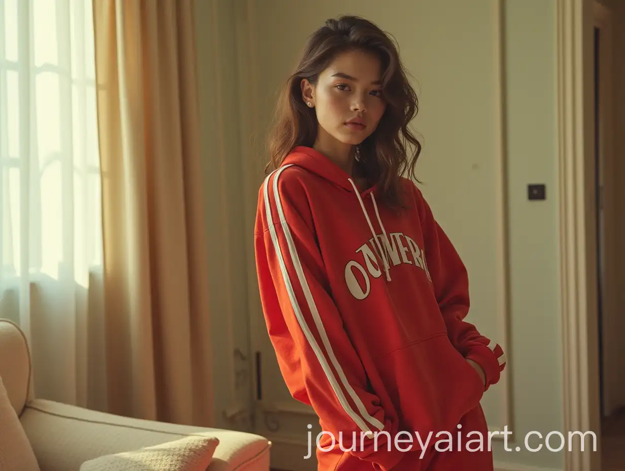 French-Girl-in-Retro-Luxury-Sportswear-in-Artistic-Minimalist-Room