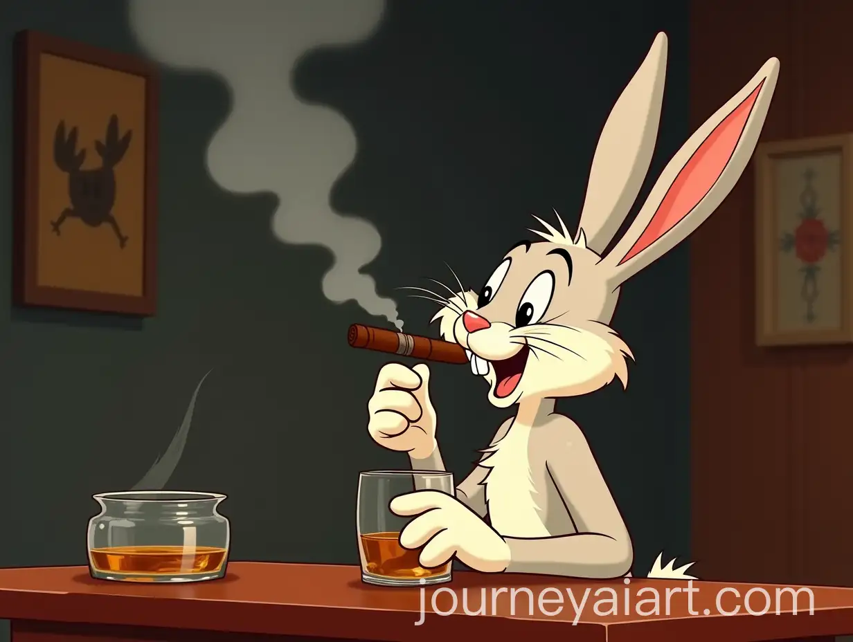 Cartoon-Bunny-Drinking-Whiskey-and-Smoking-Cigar-in-Movie-Scene
