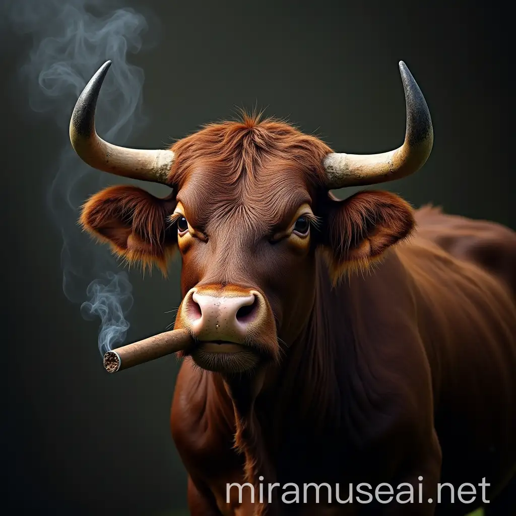 Bull Smoking a Cigar in a Moody Urban Setting