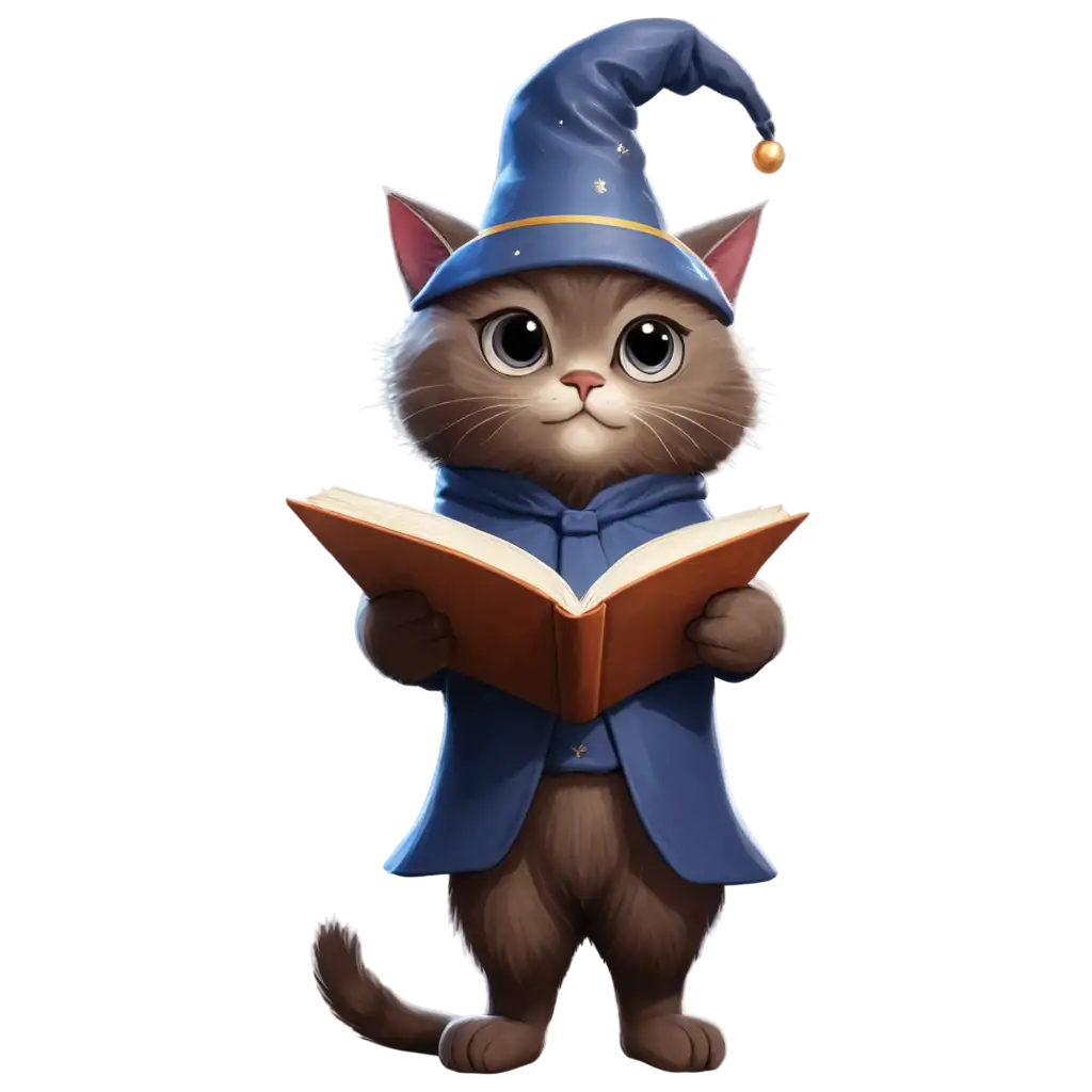 Cute-Wizard-Cat-PNG-Icon-with-Wand-and-Open-Book-High-Detail-Transparent-Background