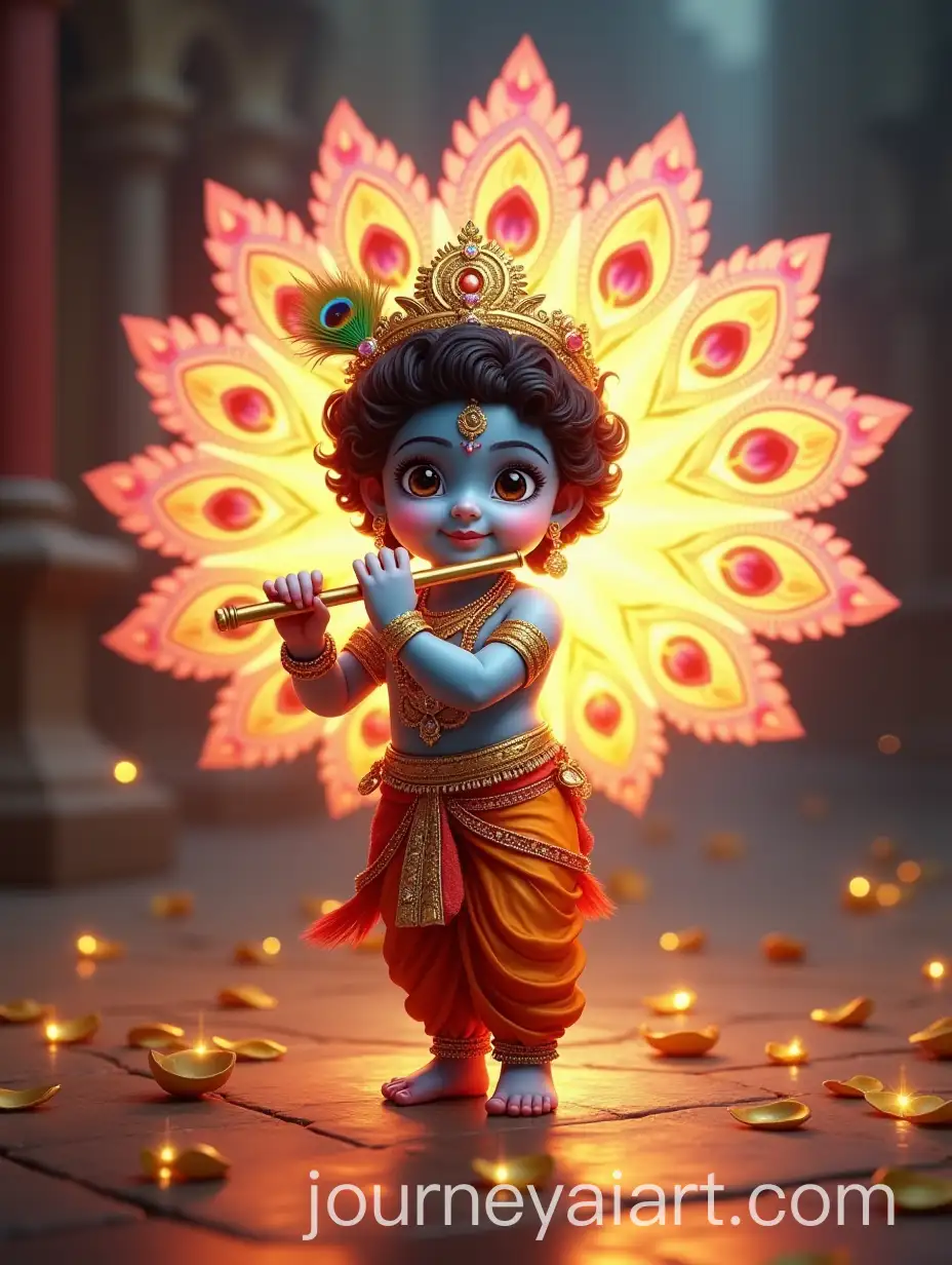 Divine-Baby-Krishna-Playing-Flute-with-Radiant-Peacock-Feathers-in-Fantasy-Setting