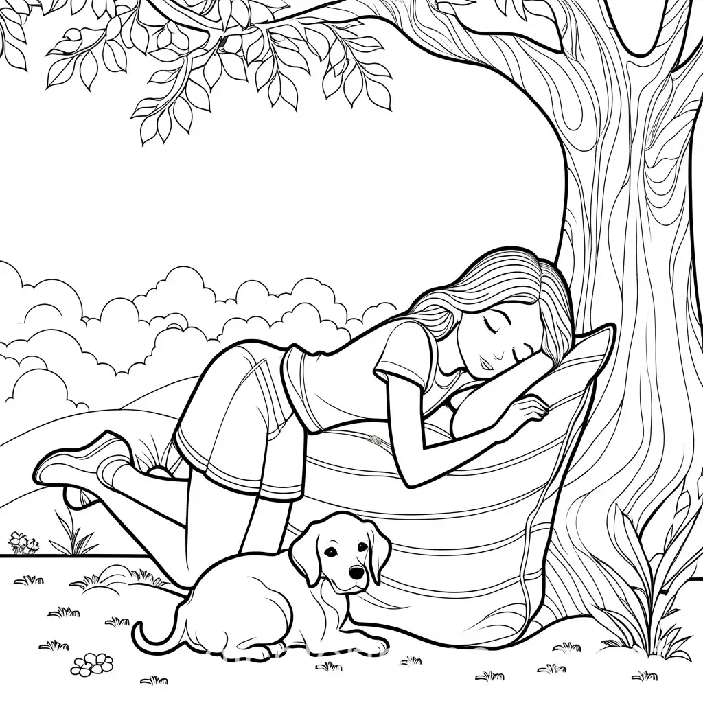 Young-Girl-Napping-Under-a-Tree-with-Her-Adorable-Puppy