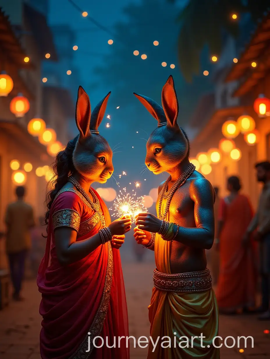 Sapphire-RabbitHeaded-Figures-Lighting-Firecrackers-on-Diwali-Streets
