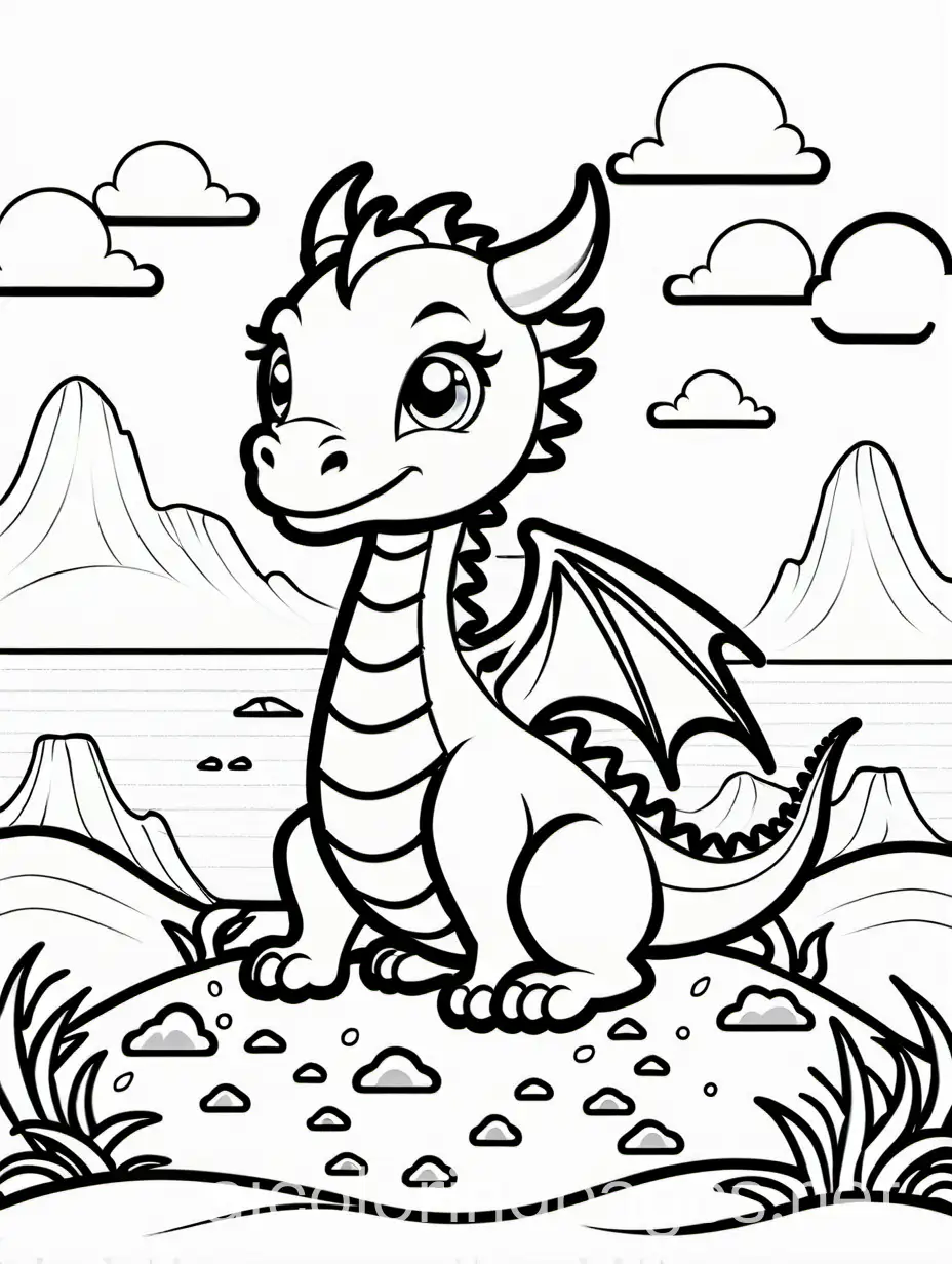 Chibi-Dragon-Making-Sandcastles-Coloring-Page