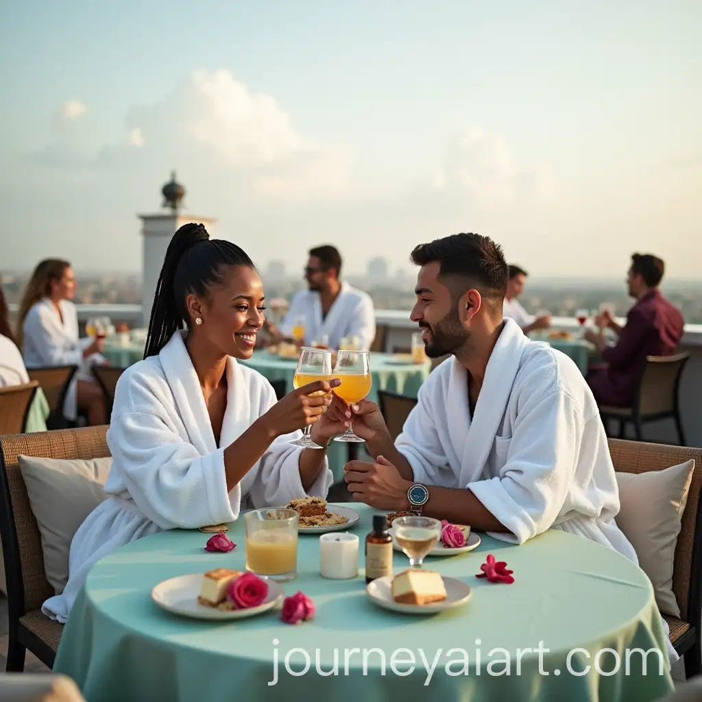 Couple-Toasting-on-a-Luxurious-Rooftop-Restaurant-with-Spa-Elements