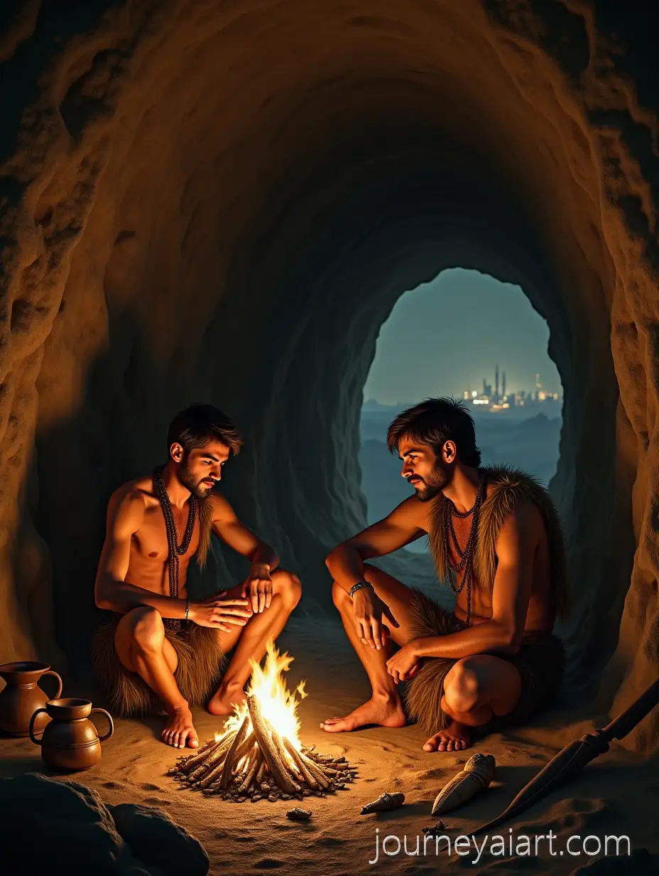 Primitive-People-in-Cave-Contemplating-a-Dystopian-Future