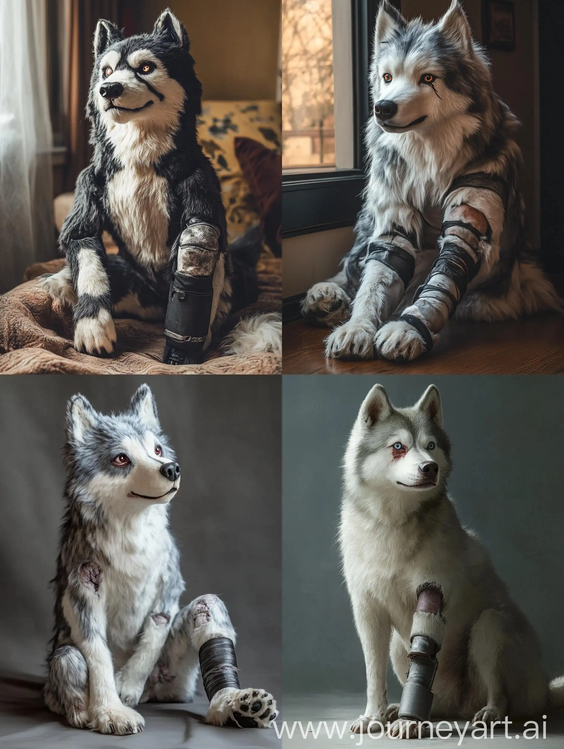 Cybernetic-Husky-with-Prosthetic-Leg-and-Scars