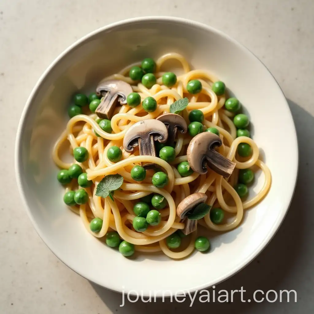 Plate-of-Spaghetti-with-Green-Peas-Mushrooms-and-Cream-Sauce