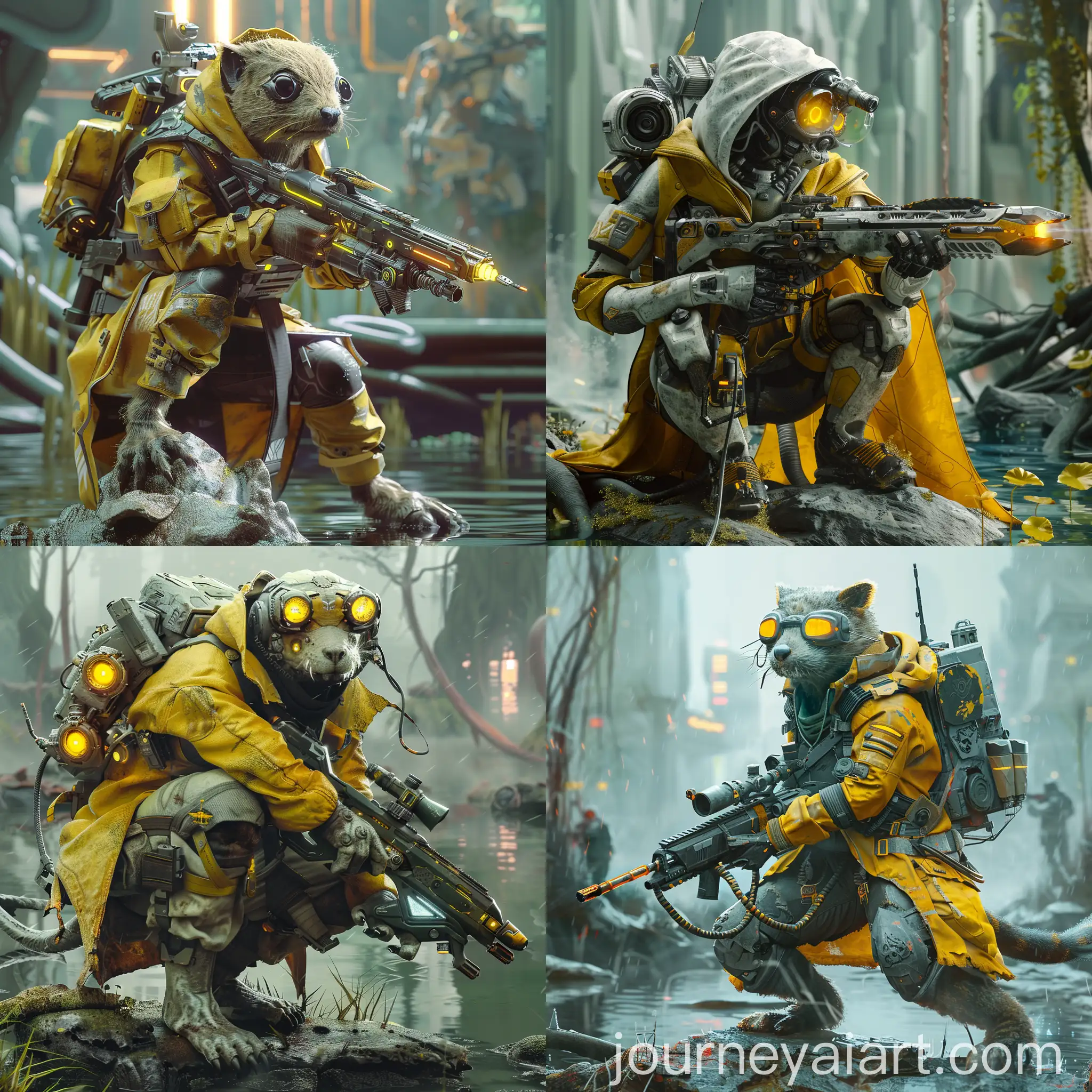Futuristic-Otter-Warframe-in-Swamp-Cityscape