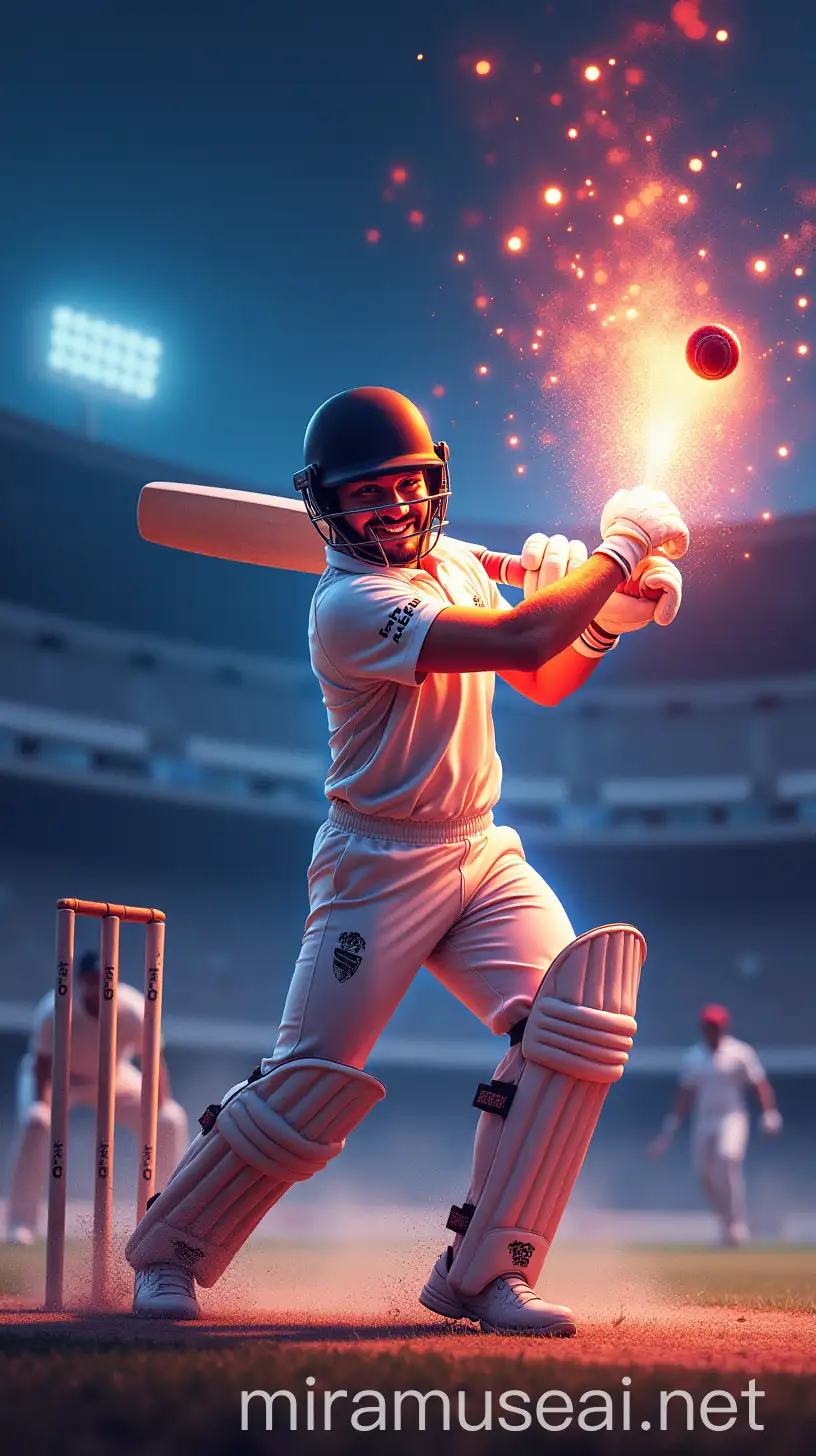 Dynamic Cricket Player Batting with Magical Trail of Colors