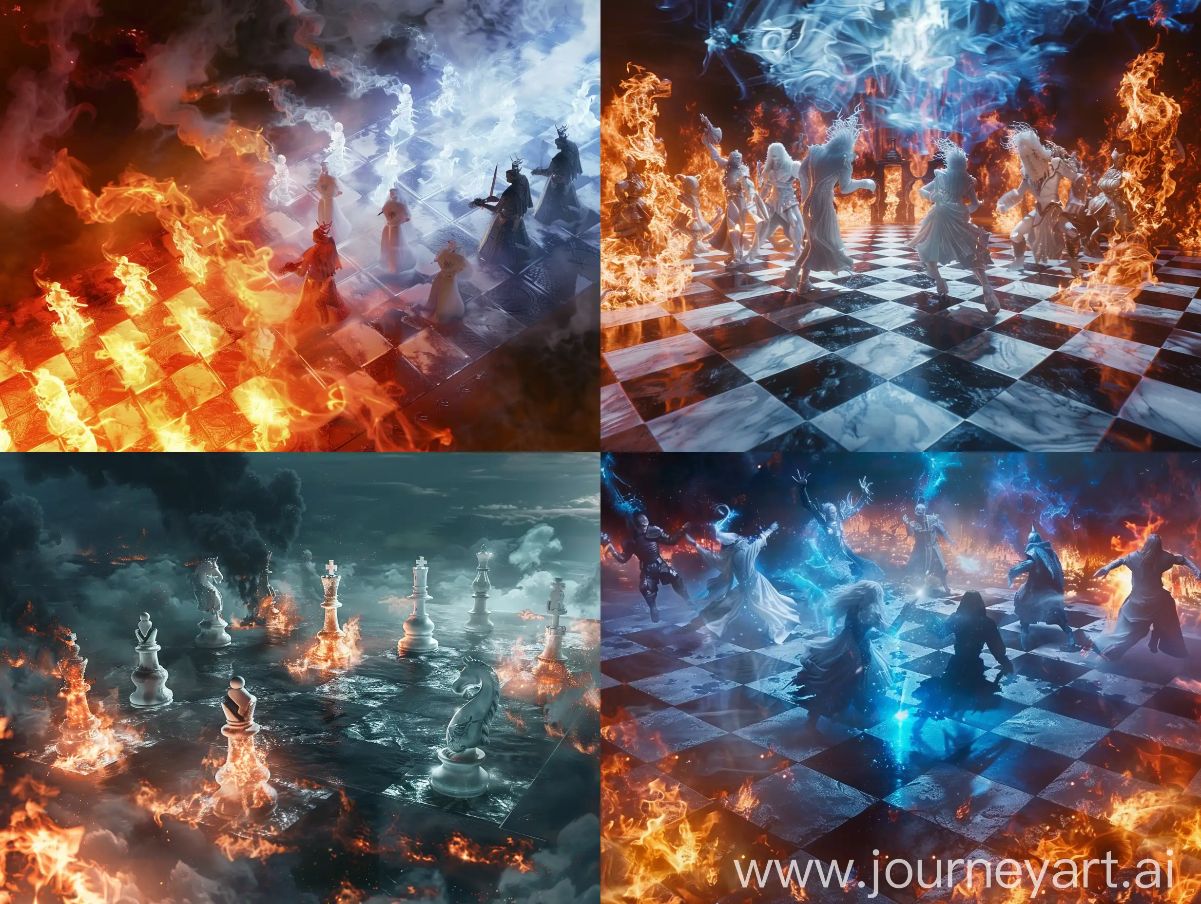 Fantasy-Battle-of-Fire-and-Ice-Mages-on-Chess-Field