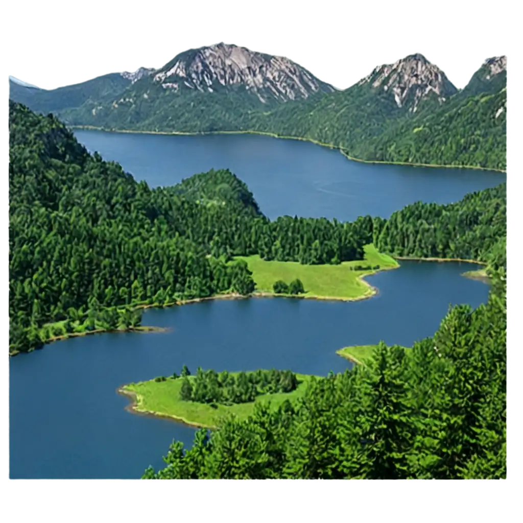 nature mountains with trees and lakes