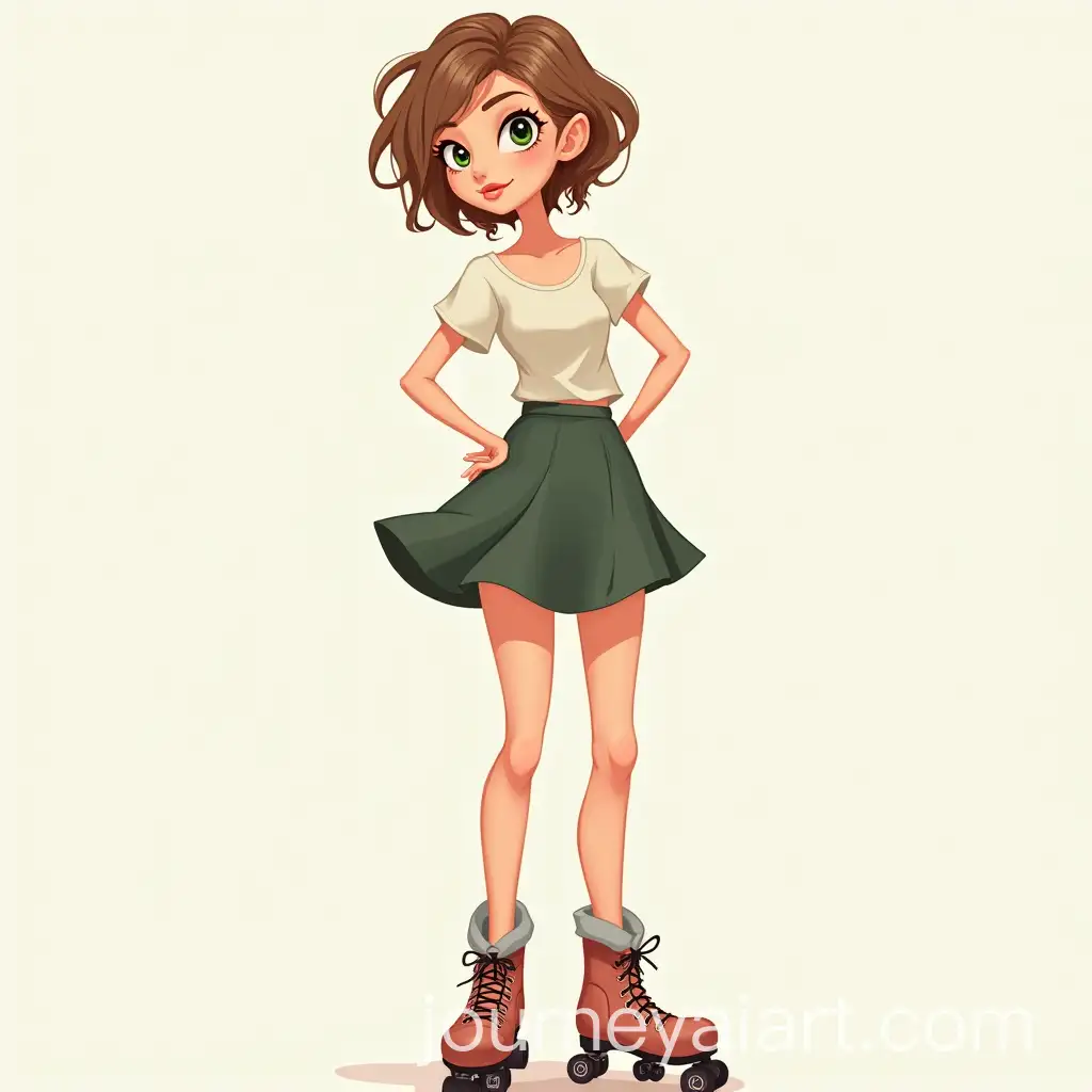 Woman-Roller-Skating-with-Bright-Green-Eyes-and-Fitted-Clothing