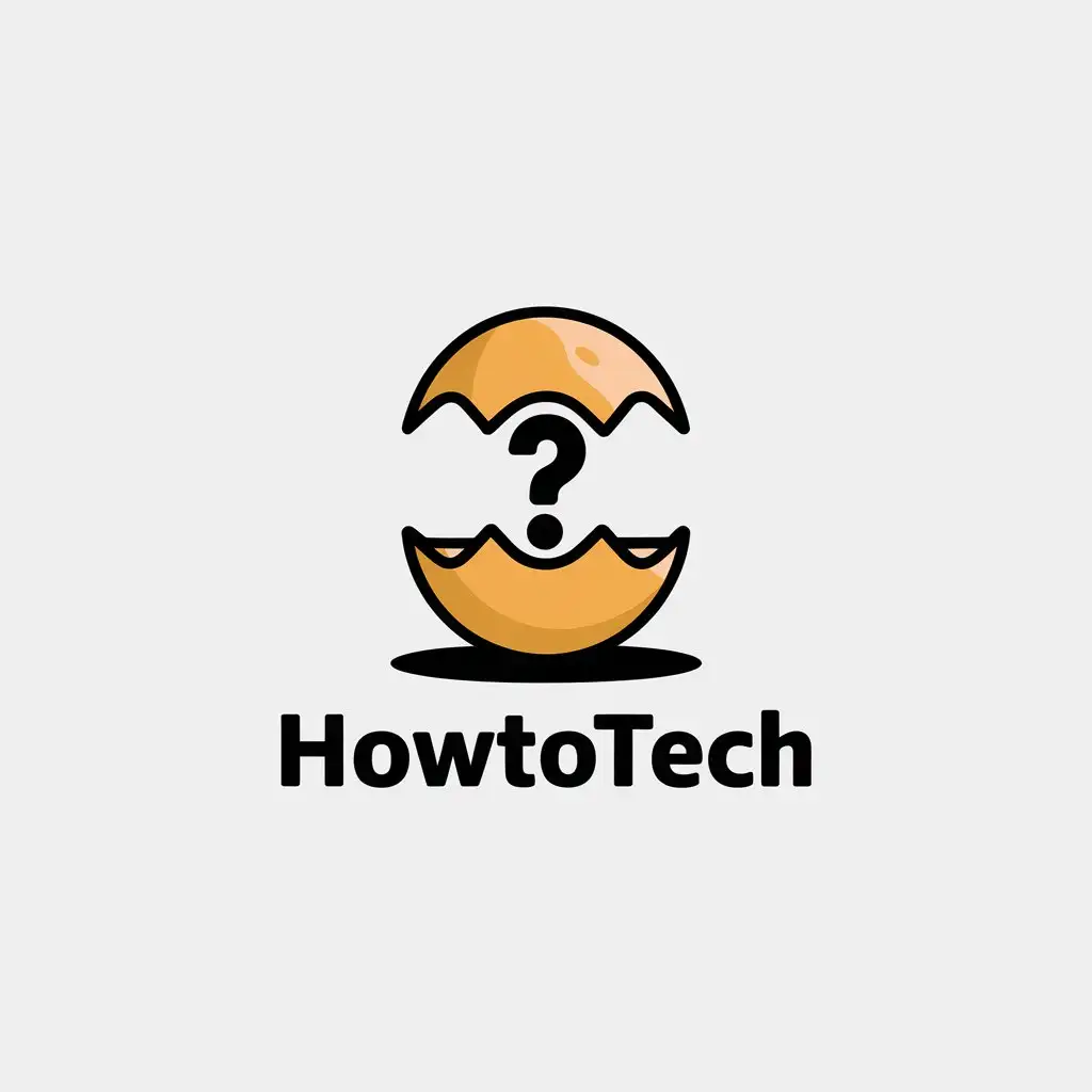 a vector logo design,with the text "howtotech", main symbol:Question mark, chicken egg shell,Minimalistic,be used in Technology industry,clear background