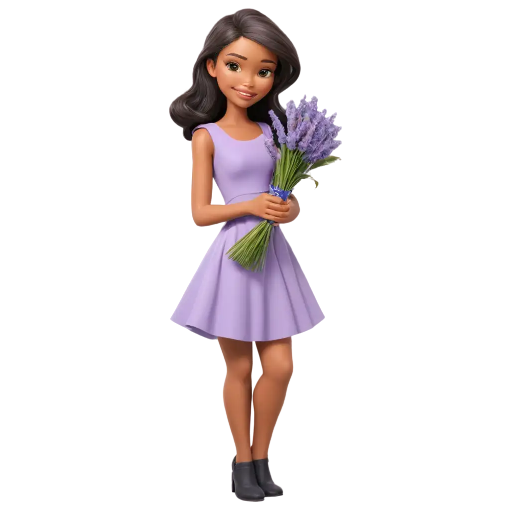 Sweet-Cartoon-Girl-in-Purple-Dress-with-Lavender-Bouquet-PNG-Image-for-Enhanced-Clarity-and-Quality