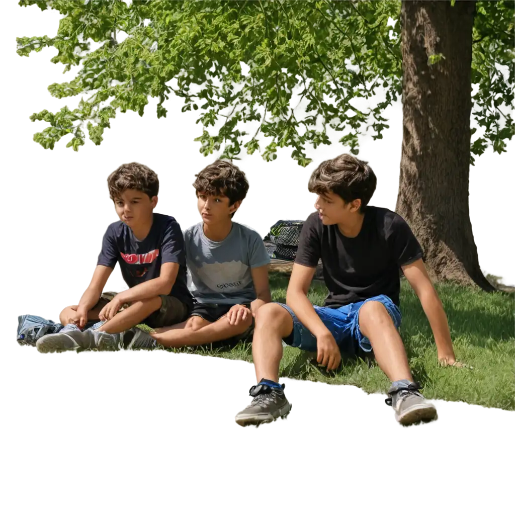 Boys-Sitting-Under-Tree-Shade-PNG-Image-Perfect-for-Nature-and-Outdoor-Designs