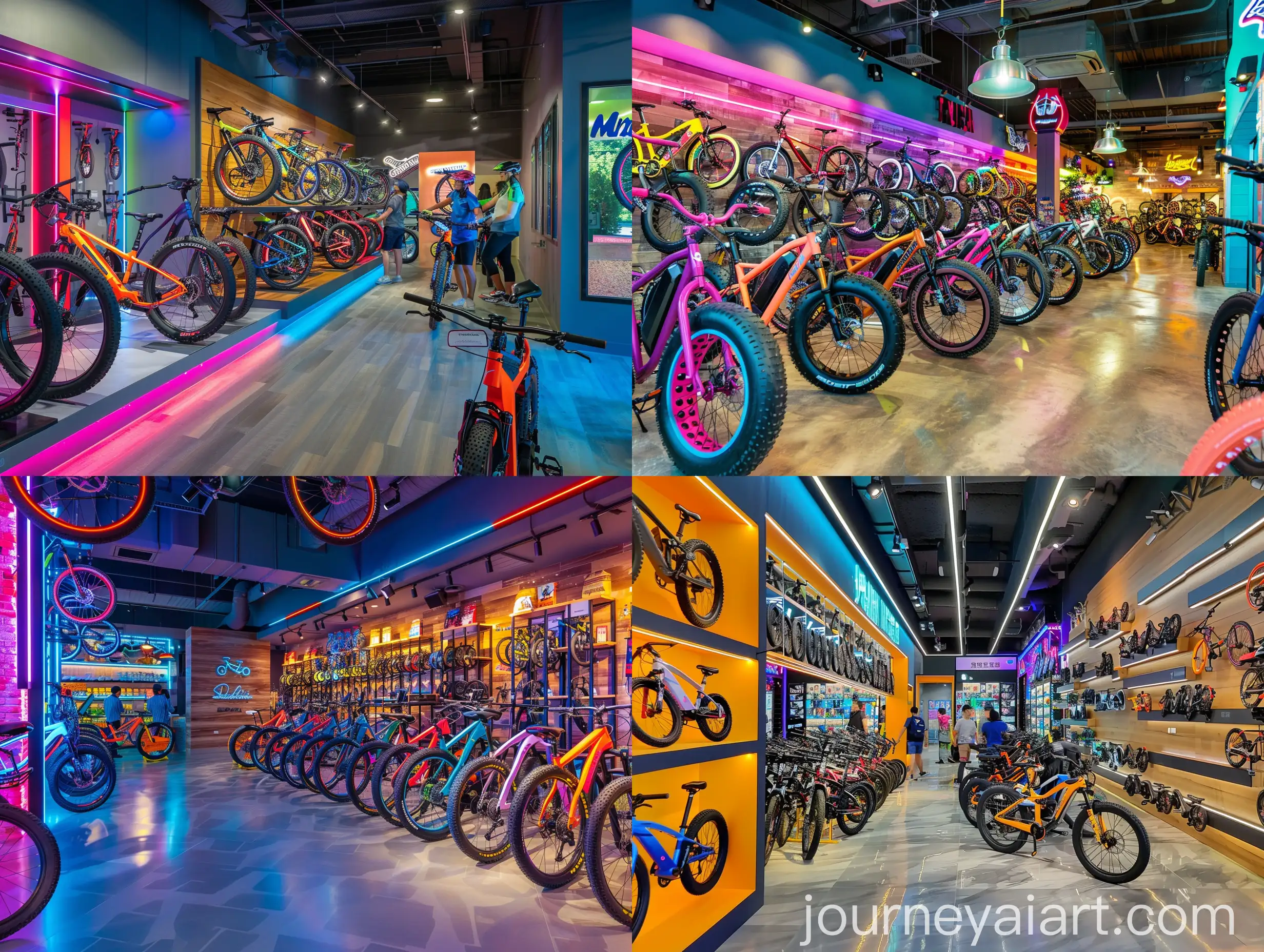 Vibrant-Ebike-Shop-with-Colorful-Bicycles-and-Modern-Customers