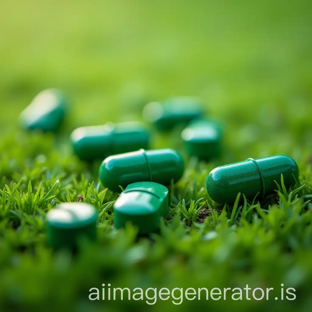 Green-Pills-Scattered-Across-Grassy-Meadow