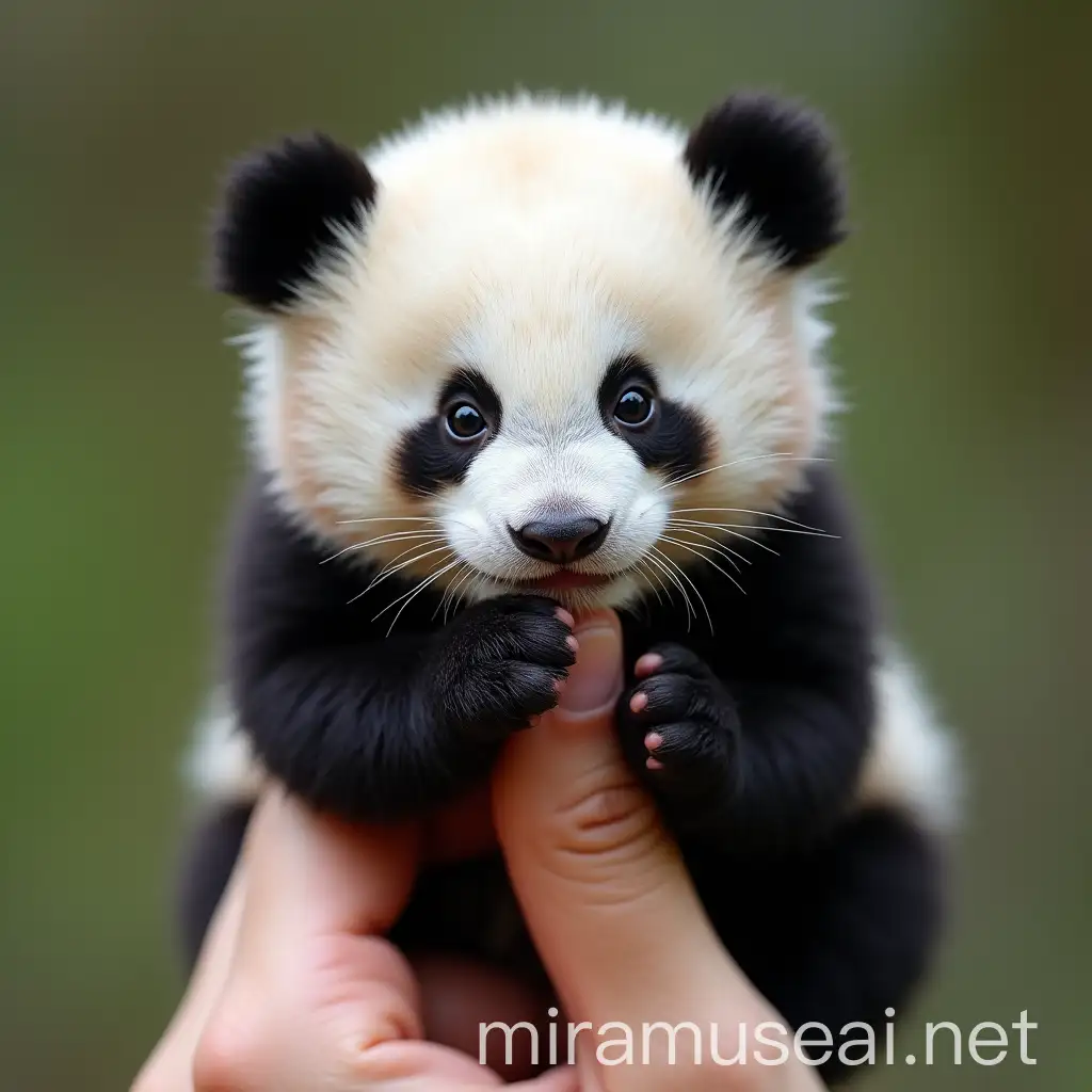 Adorable Baby Panda Cub Sitting on Finger in HighDefinition Photography