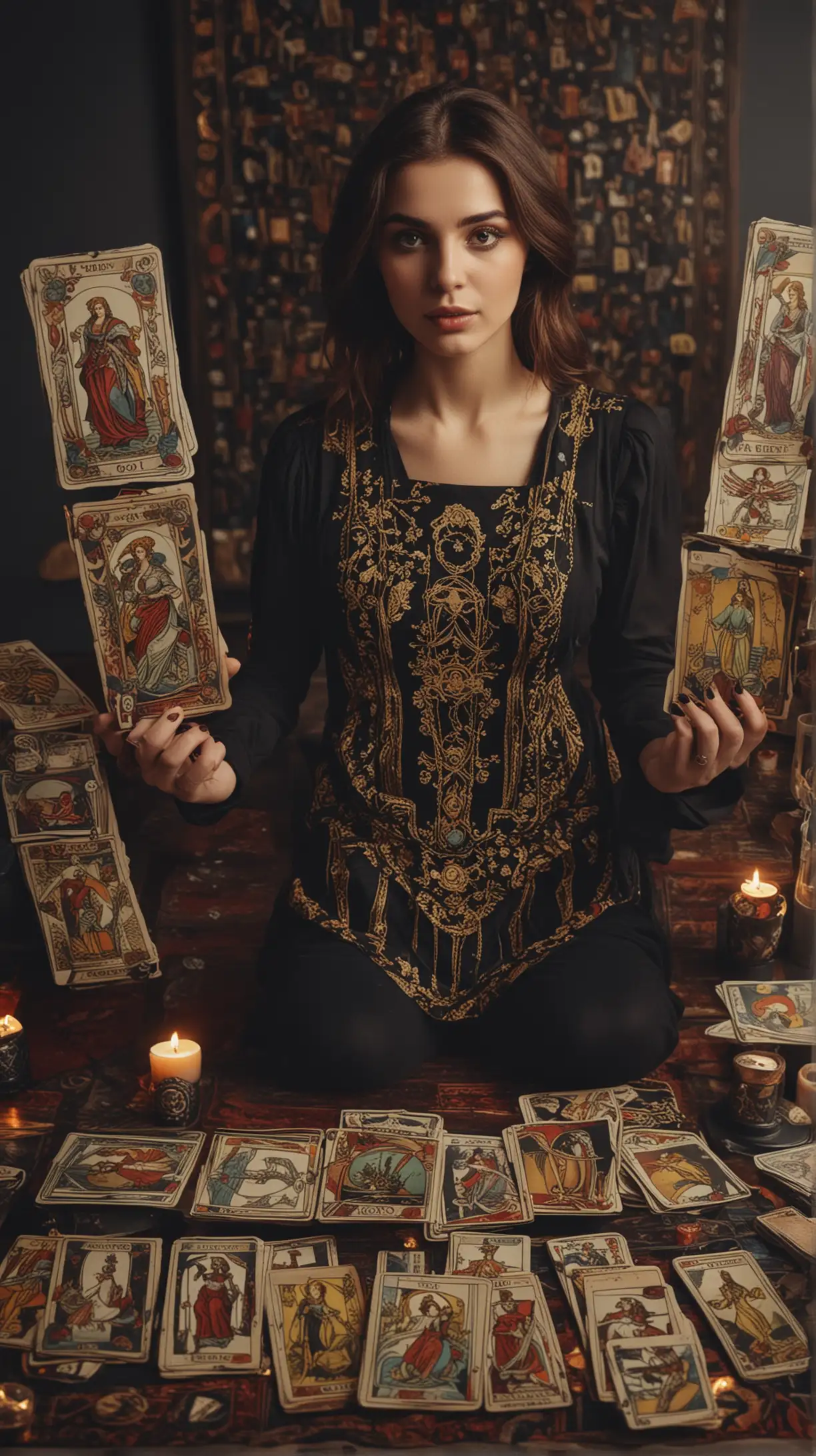 Woman with Tarot Cards in Beautiful Setting