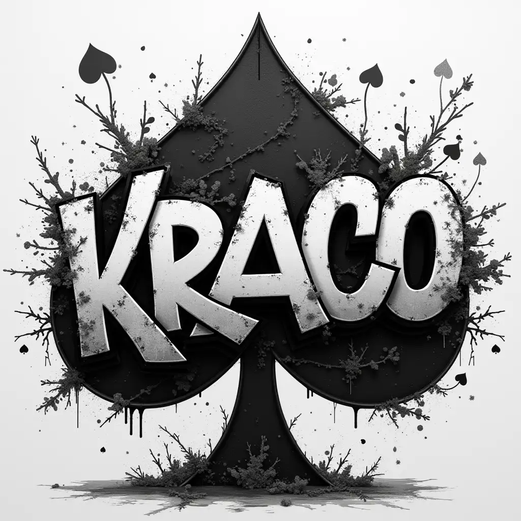 Graffiti tag kraco on a three of spades in 3D Black and white