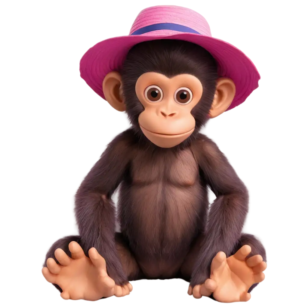 Vibrant-Purple-Monke-with-Pink-Sun-Hat-PNG-Image-Playful-and-Whimsical-Illustration