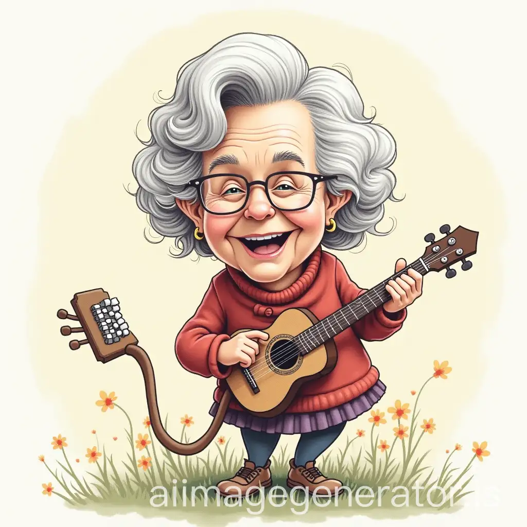 drawing of a 75-year-old woman for her anniversary loves music humor