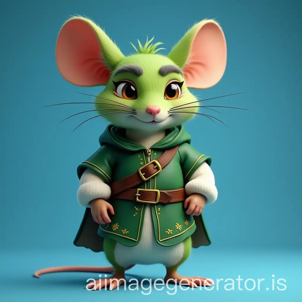 Green-Anthropomorphic-Mouse-in-Medieval-Green-and-White-Attire-with-Large-Eyes