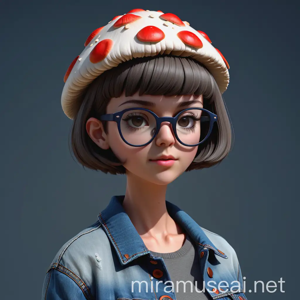Female with Short Hair and Denim Jacket Wearing Glasses in 3D