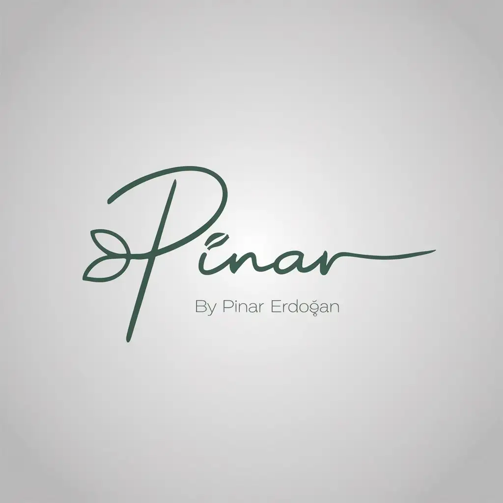 LOGO Design for By Pnar Erdoan Elegant Signature with LeafInspired P on Clear White Background