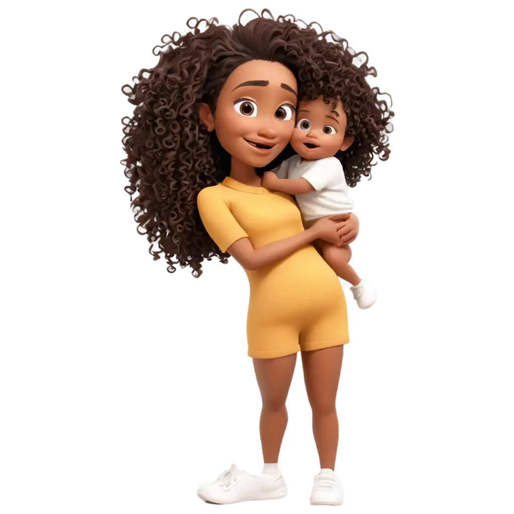 Adorable-Cartoon-PNG-Mother-Embraces-CurlyHaired-Baby