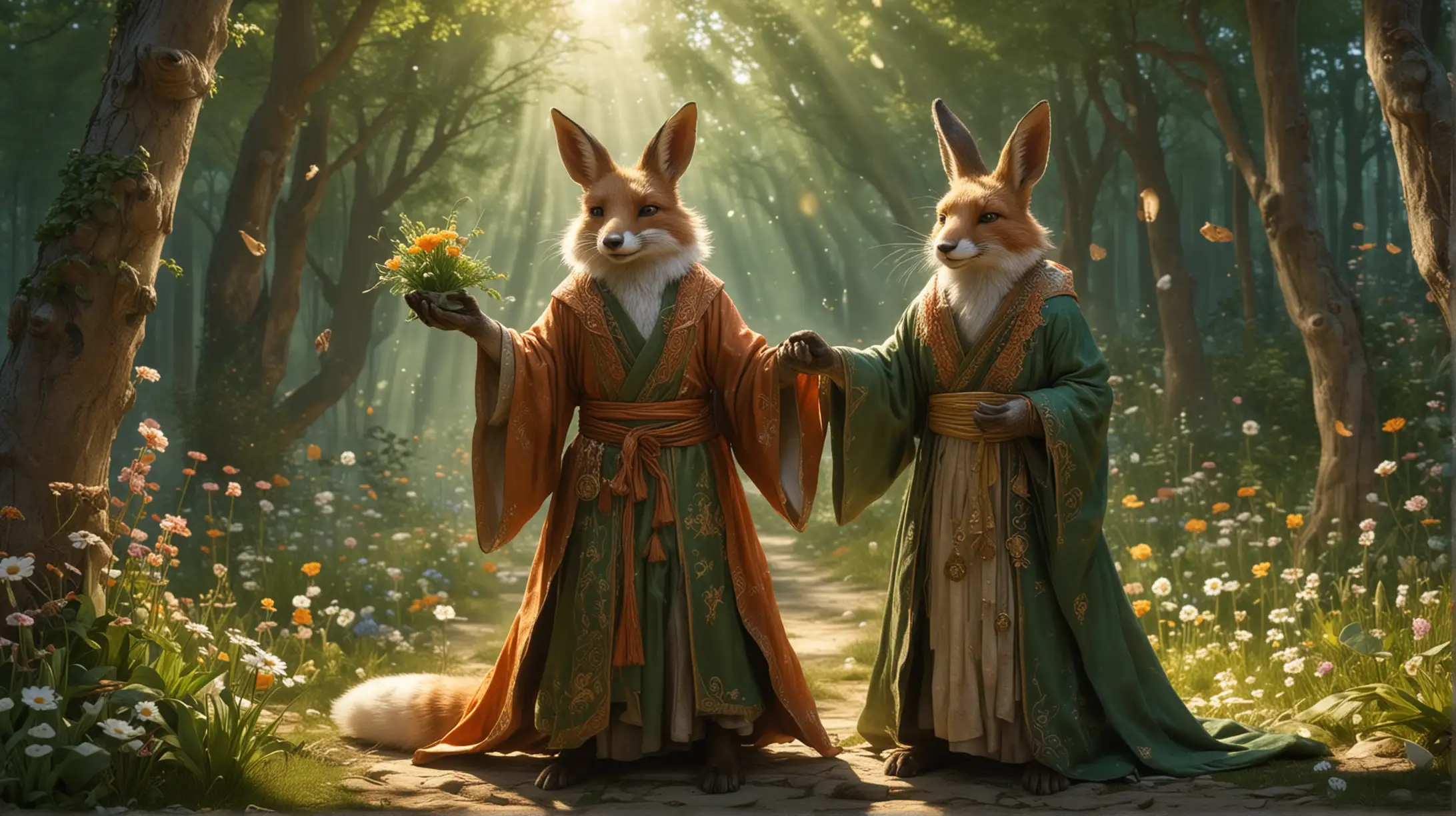 Magical Rabbit Casting Healing Spell on Injured Fox