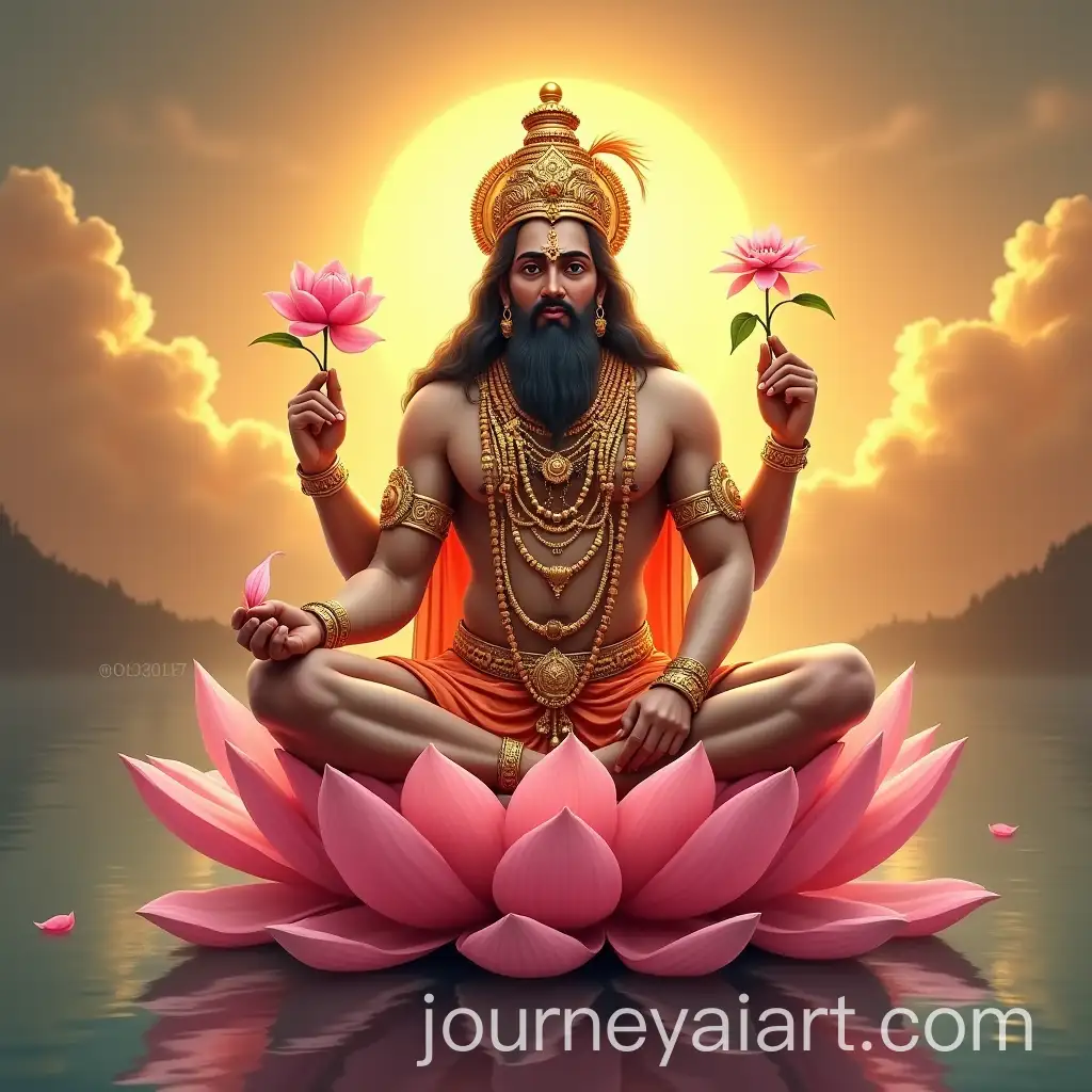 Lord-Brahma-Seated-on-Pink-Lotus-in-Divine-Serenity-Over-Water