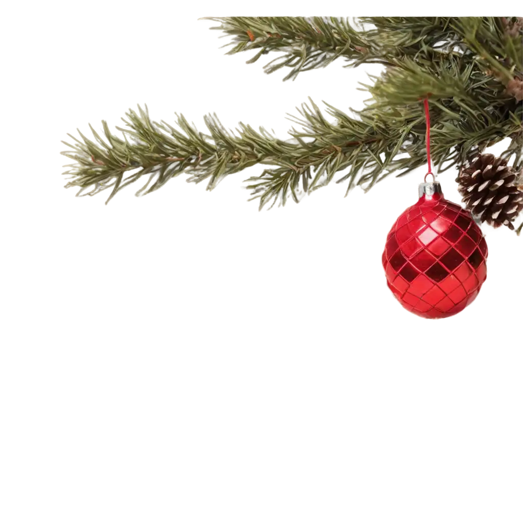 Red-Christmas-Toy-Hanging-on-Pine-Branch-with-Cones-PNG-Image-for-Holiday-Designs