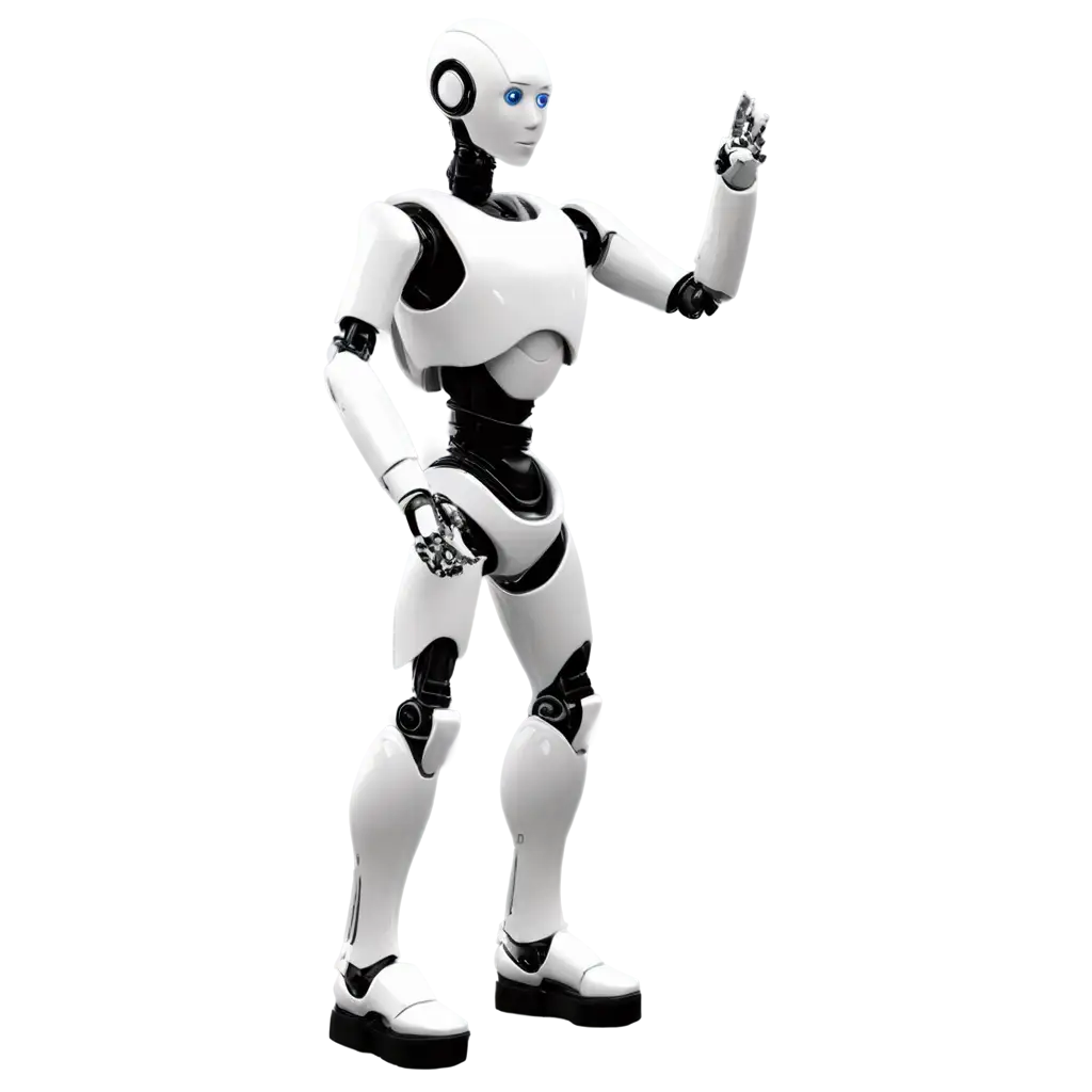 Robot-Tools-AI-PNG-Image-FullBody-Tilted-Pose-with-Left-Hand-Raised-and-Right-Hand-Lowered