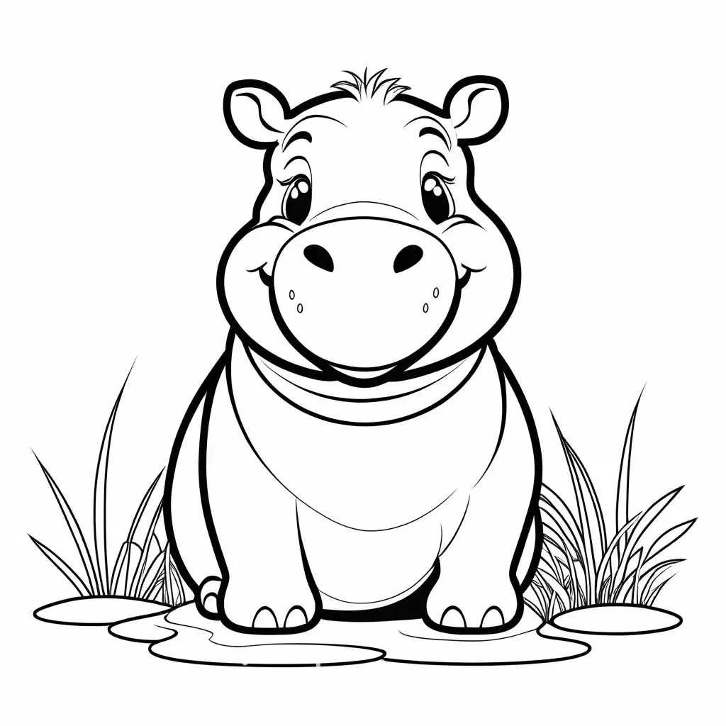 Happy-Young-Hippo-in-Africa-Coloring-Page