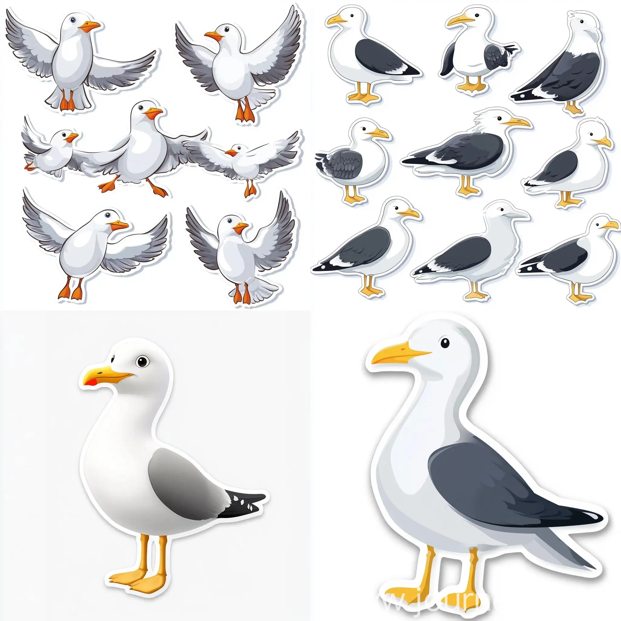 Seagull-Emoji-Sticker-Pack-with-White-Stroke-Transparent-Background