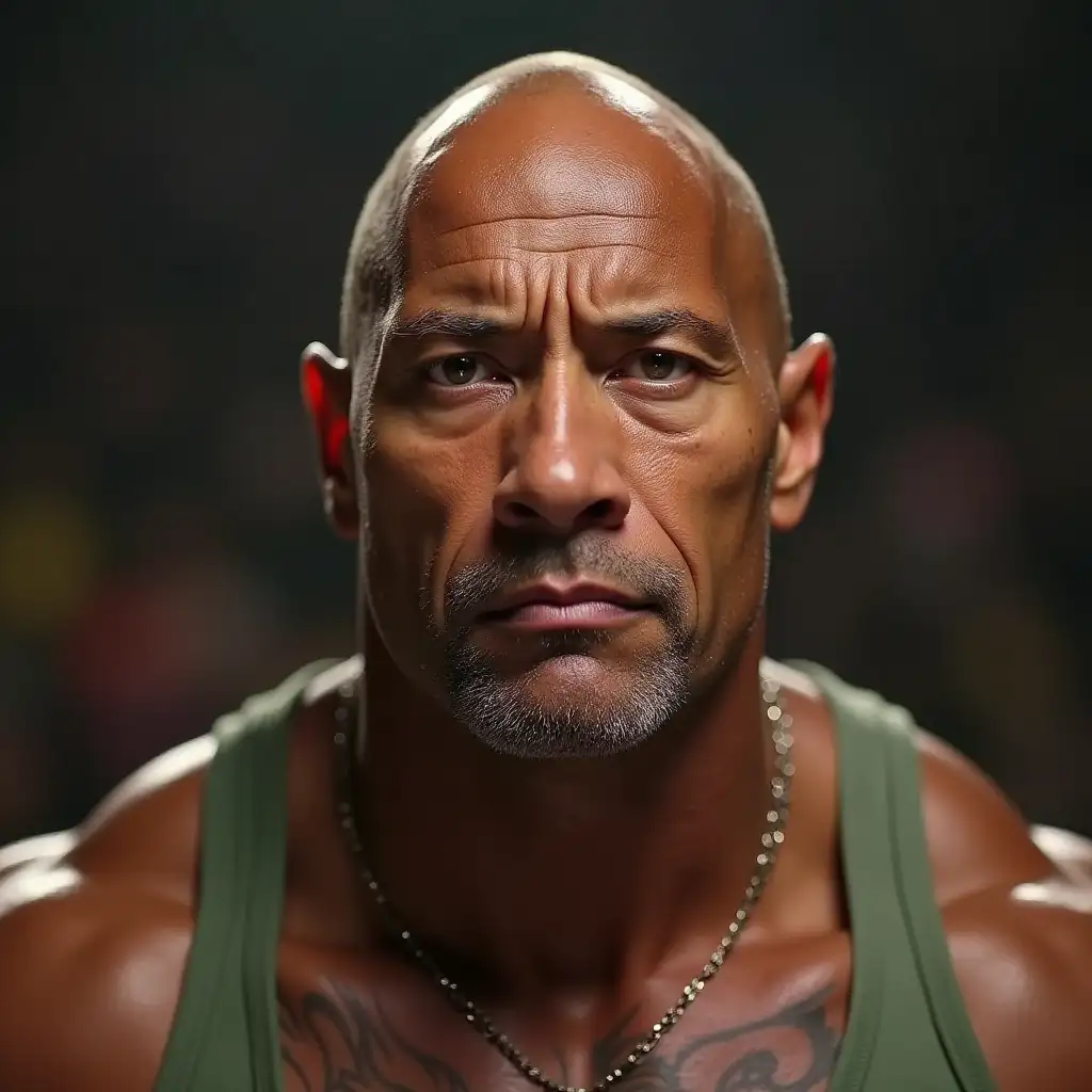 Face style of Dwayne Johnson saying : water boils at 100 °C