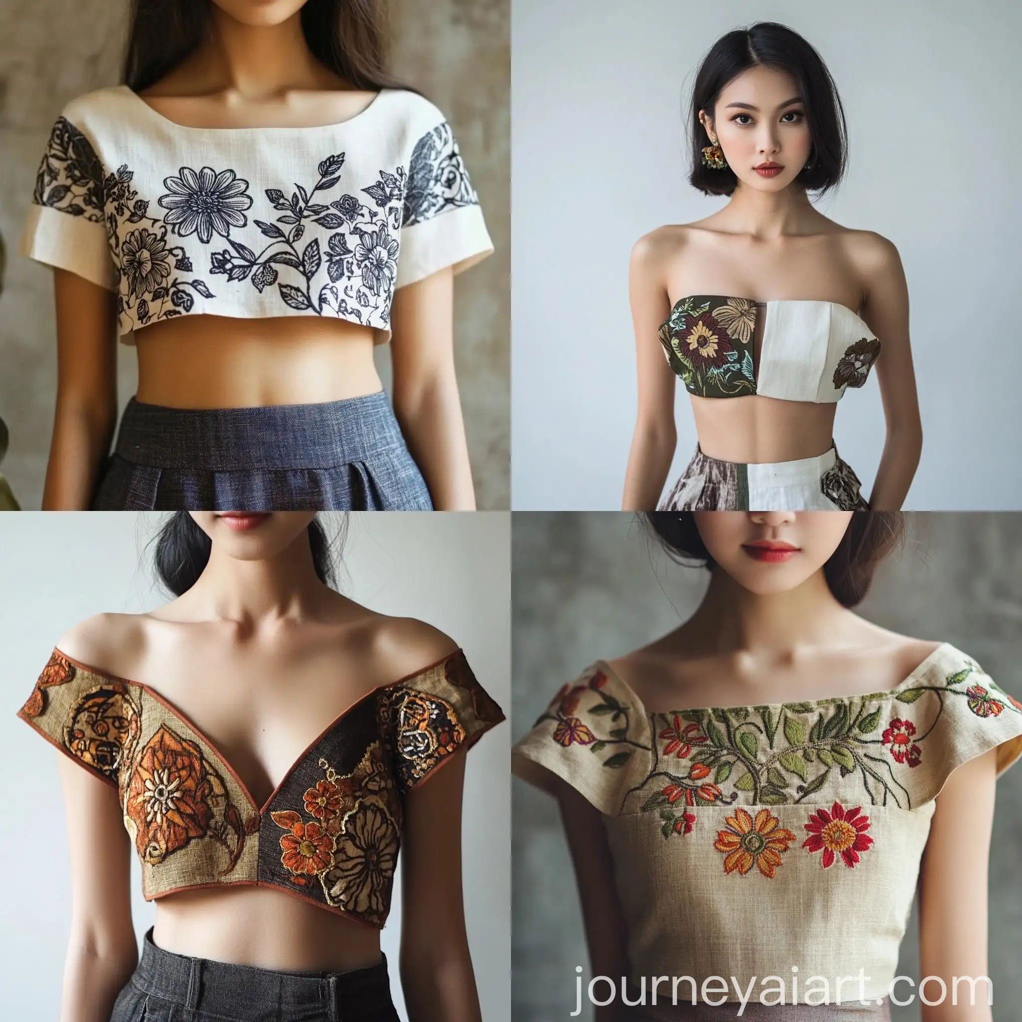 Stylish-Batik-Crop-Top-with-Floral-Brooch-and-Beading