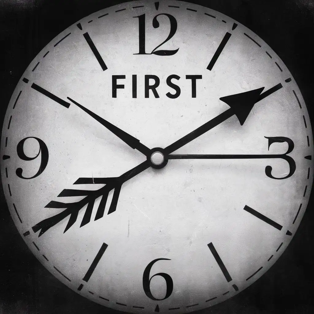 Black and White Clock Showing First at 814 AM with Indian Arrow Hand