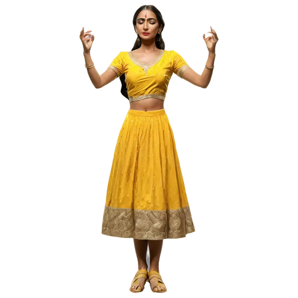 Stunning-3D-PNG-Image-of-Mata-Rani-in-a-Yellow-Dress-Fully-Covered-by-a-Saree-in-the-Field