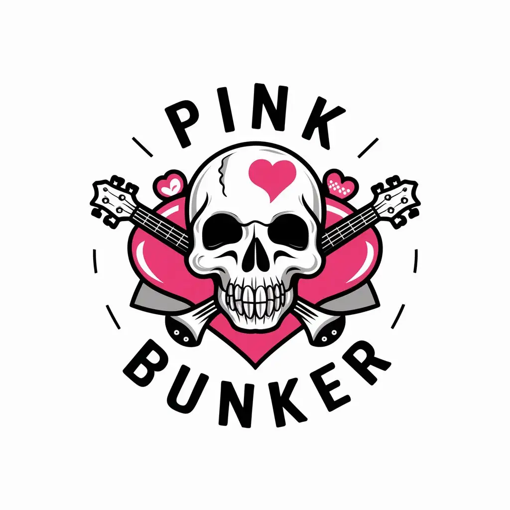 LOGO Design for Pink Bunker Skull Rock Guitar Heart and Punk Theme