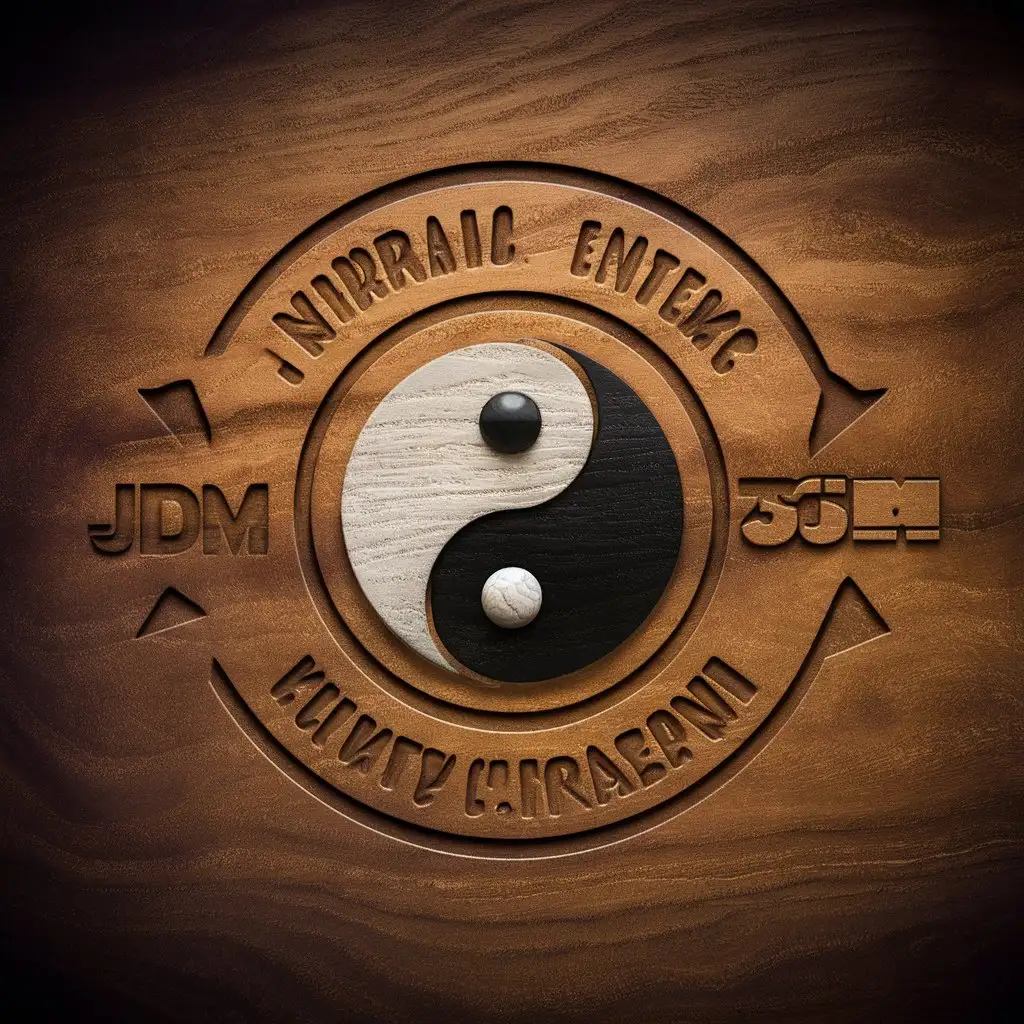 LOGO Design for JDM Yin Yang Symbol with Stylized Pyramid in Wood Material