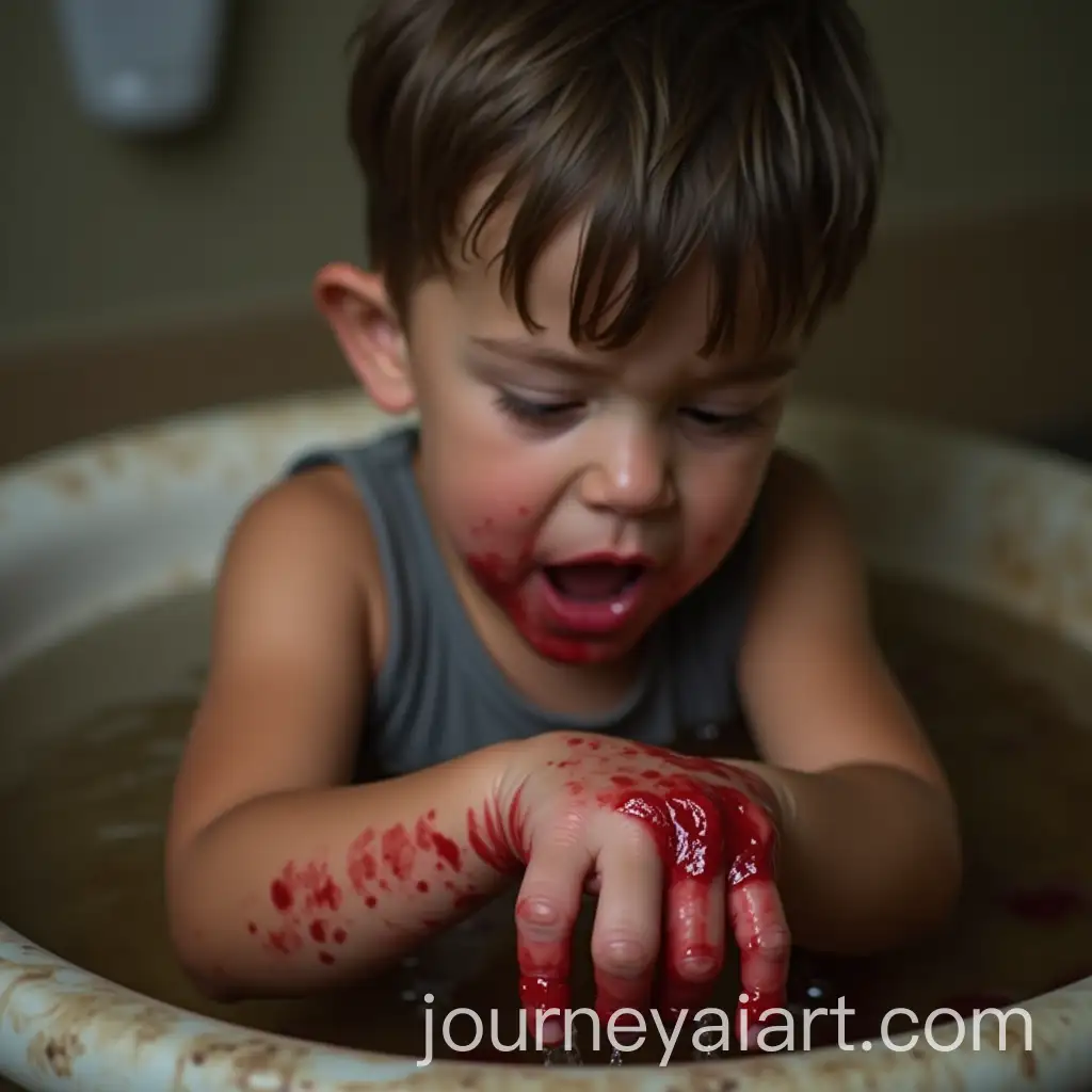 Boy-Injured-Washing-Finger-in-Dirty-Water