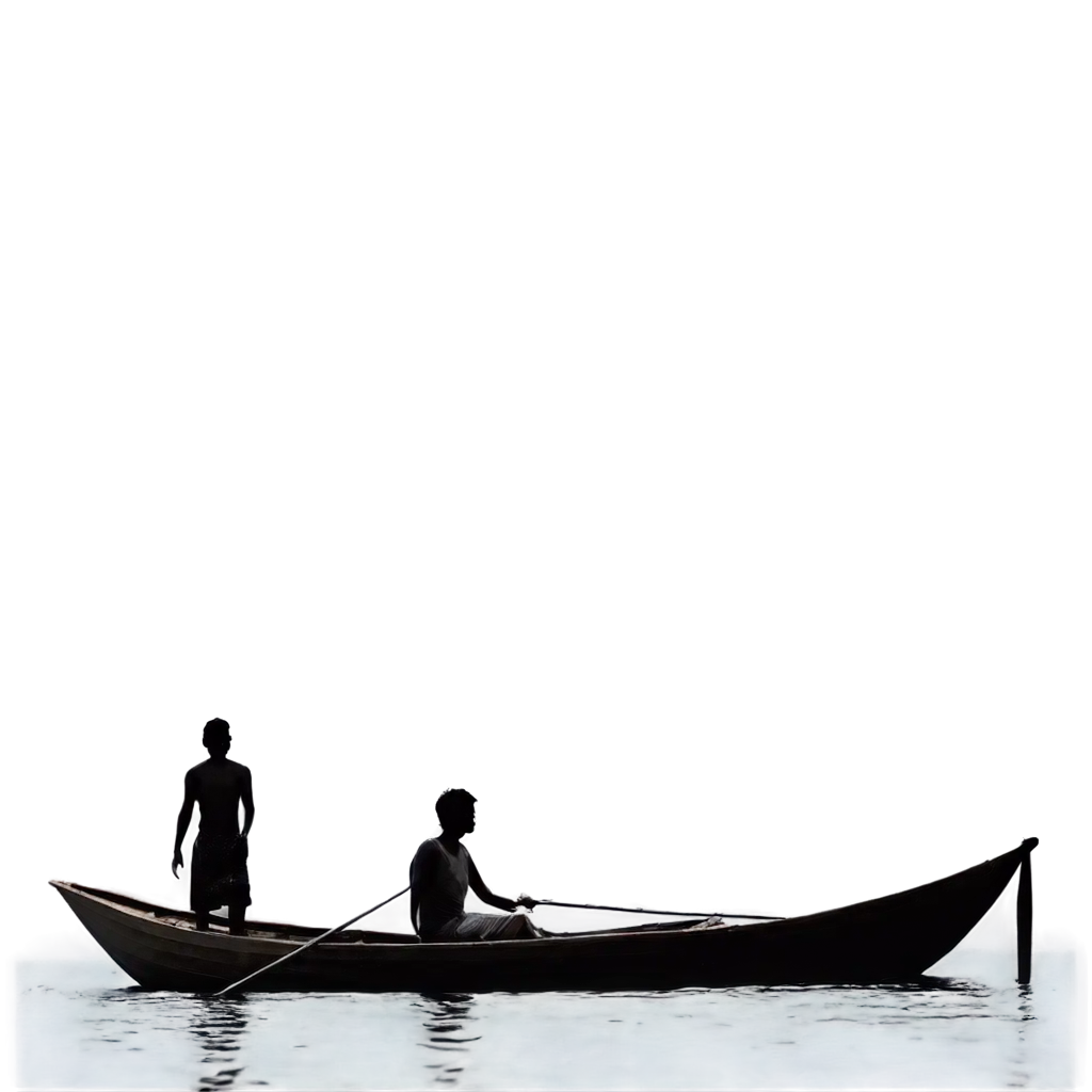 Stunning-PNG-Image-of-a-Man-Sailing-a-Traditional-Wooden-Boat-in-West-Bengal-Silhouette