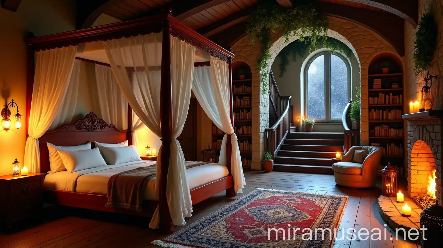 Cozy Rustic Bedroom with FourPoster Bed and Candlelit Ambiance